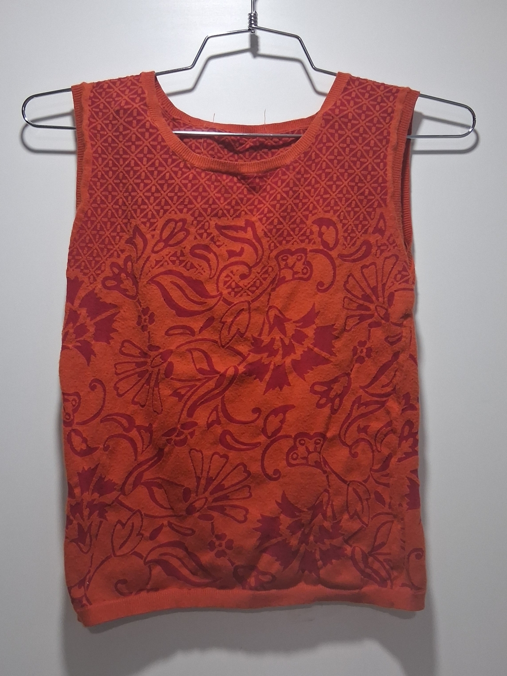 Orange Floral Knit Textured Tank Top S